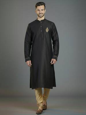 Black embroidery dupion silk kurta set 1