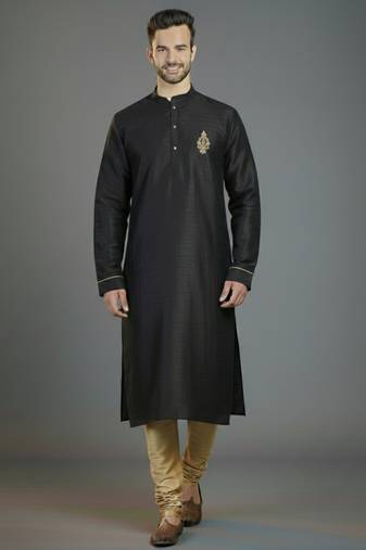 Black embroidery dupion silk kurta set