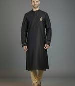 Black embroidery dupion silk kurta set