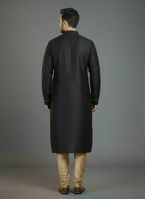 Black embroidery dupion silk kurta set 2
