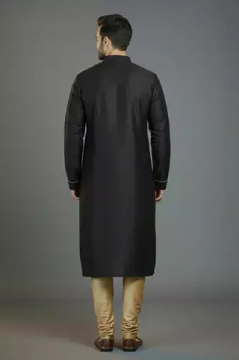 Black embroidery dupion silk kurta set