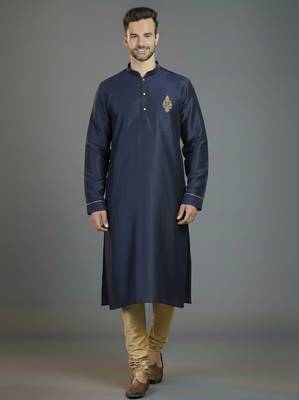 Navy embroidery dupion silk kurta set 1