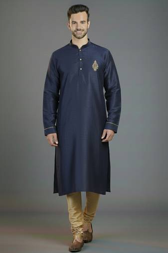 Navy embroidery dupion silk kurta set