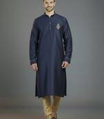 Navy embroidery dupion silk kurta set
