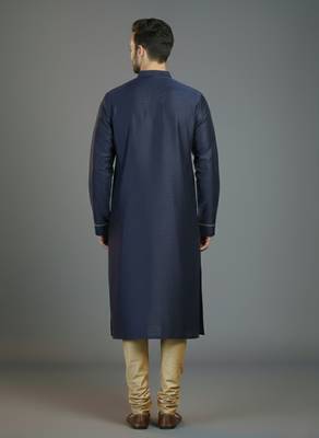 Navy embroidery dupion silk kurta set 2