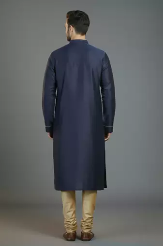 Navy embroidery dupion silk kurta set