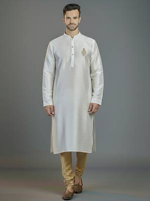 White embroidery dupion silk kurta set 1