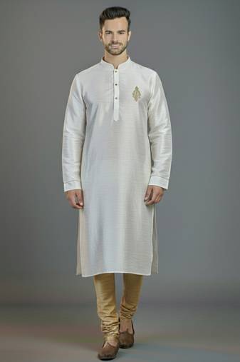 White embroidery dupion silk kurta set