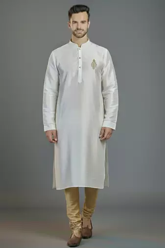 White embroidery dupion silk kurta set
