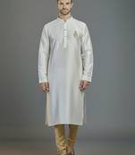 White embroidery dupion silk kurta set
