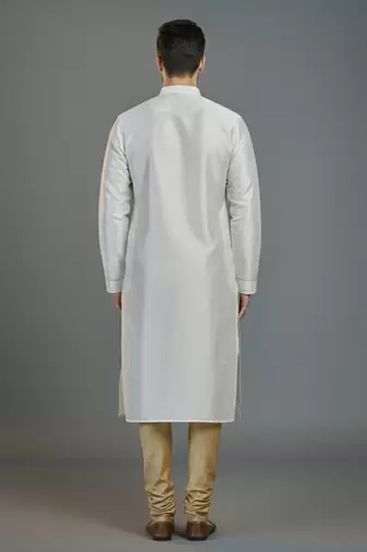 White embroidery dupion silk kurta set
