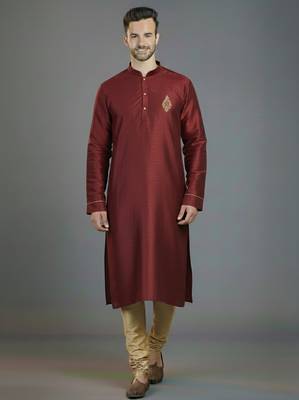 Maroon  embroidery dupion silk kurta set 1