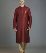 Maroon  embroidery dupion silk kurta set