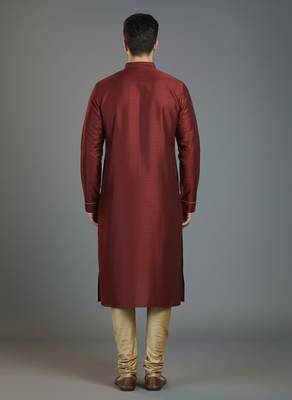 Maroon  embroidery dupion silk kurta set 2