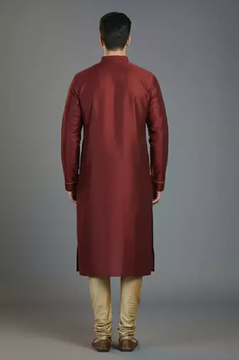 Maroon  embroidery dupion silk kurta set