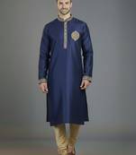 Royal blue embroidery dupion silk kurta set