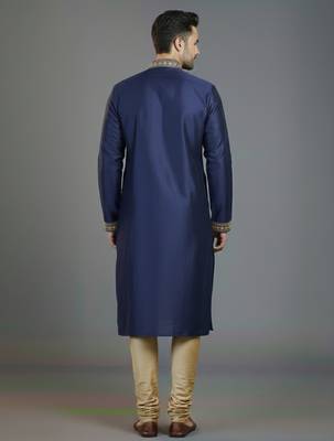 Royal blue embroidery dupion silk kurta set 2