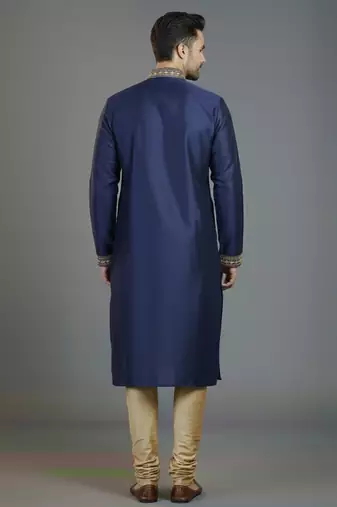 Royal blue embroidery dupion silk kurta set