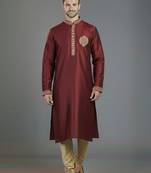 Maroon embroidery dupion silk kurta set