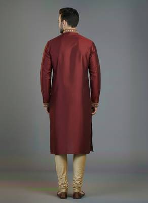 Maroon embroidery dupion silk kurta set 2