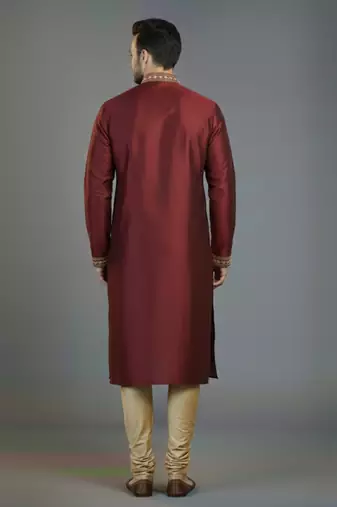 Maroon embroidery dupion silk kurta set