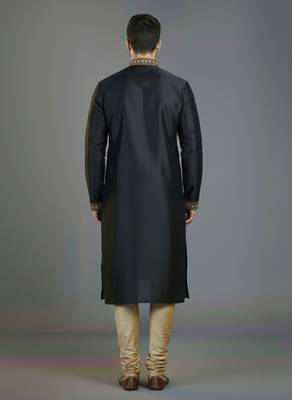 Black embroidery dupion silk kurta set 2