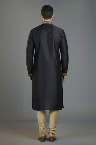 Black embroidery dupion silk kurta set