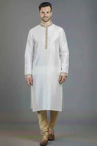 White embroidery dupion silk kurta set