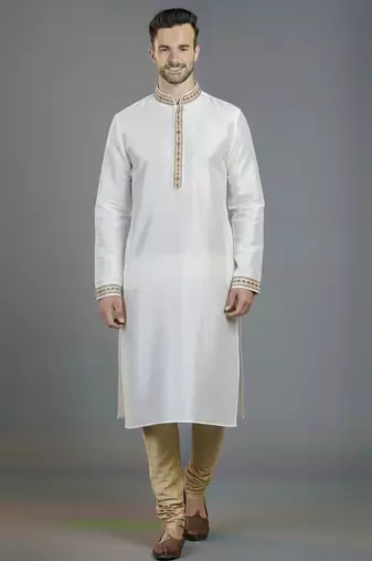 White embroidery dupion silk kurta set