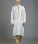 White embroidery dupion silk kurta set