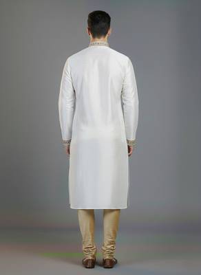 White embroidery dupion silk kurta set 2