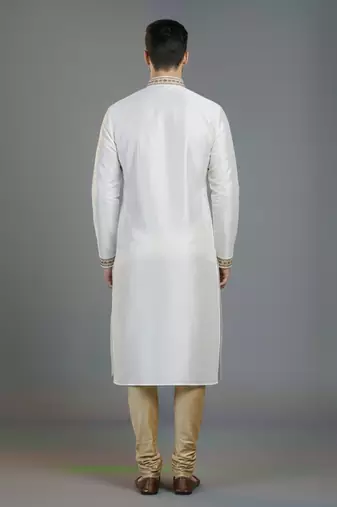 White embroidery dupion silk kurta set