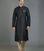 Black embroidery dupion silk kurta set