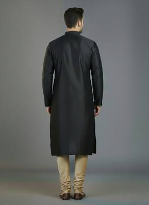Black embroidery dupion silk kurta set 2
