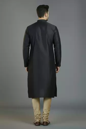 Black embroidery dupion silk kurta set