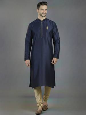 Navy embroidery dupion silk kurta set 1