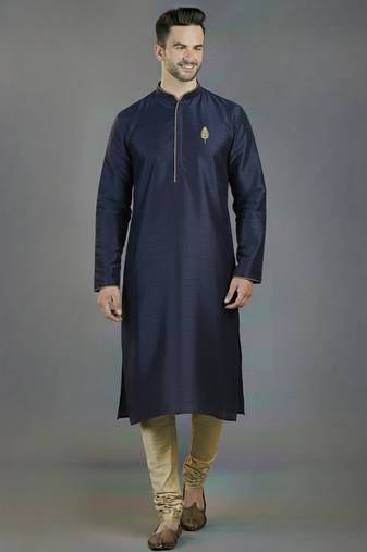 Navy embroidery dupion silk kurta set