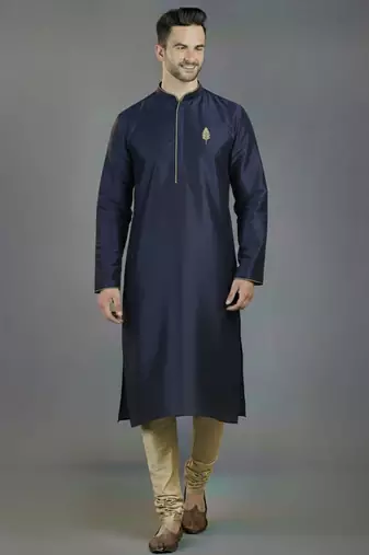 Navy embroidery dupion silk kurta set