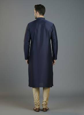 Navy embroidery dupion silk kurta set 2