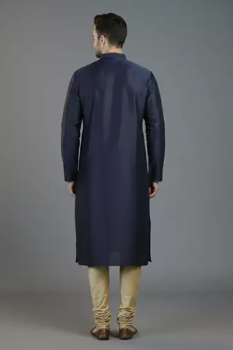 Navy embroidery dupion silk kurta set