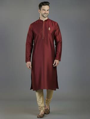 Maroon embroidery dupion silk kurta set 1