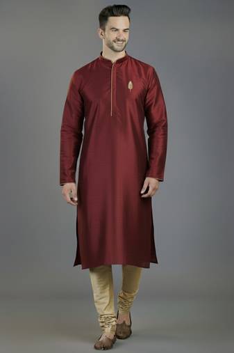 Maroon embroidery dupion silk kurta set