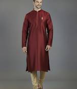 Maroon embroidery dupion silk kurta set