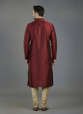 Maroon embroidery dupion silk kurta set 2
