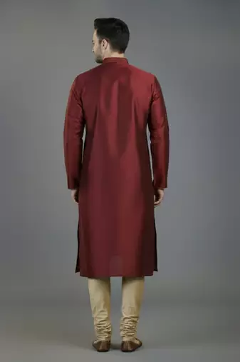 Maroon embroidery dupion silk kurta set