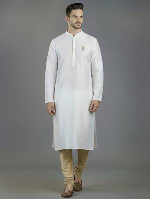 White embroidery dupion silk kurta set 1
