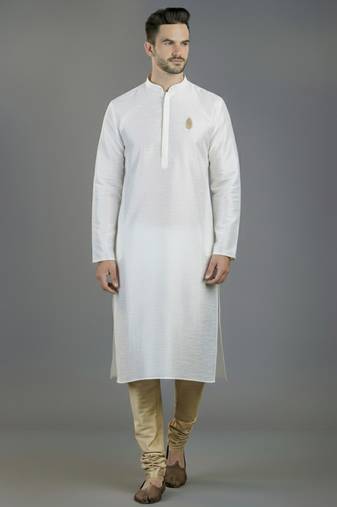 White embroidery dupion silk kurta set