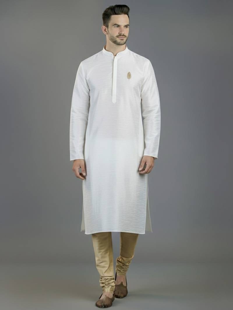 White embroidery dupion silk kurta set