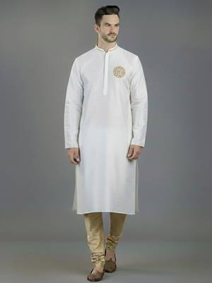 White embroidery dupion silk kurta set 1
