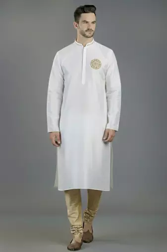 White embroidery dupion silk kurta set